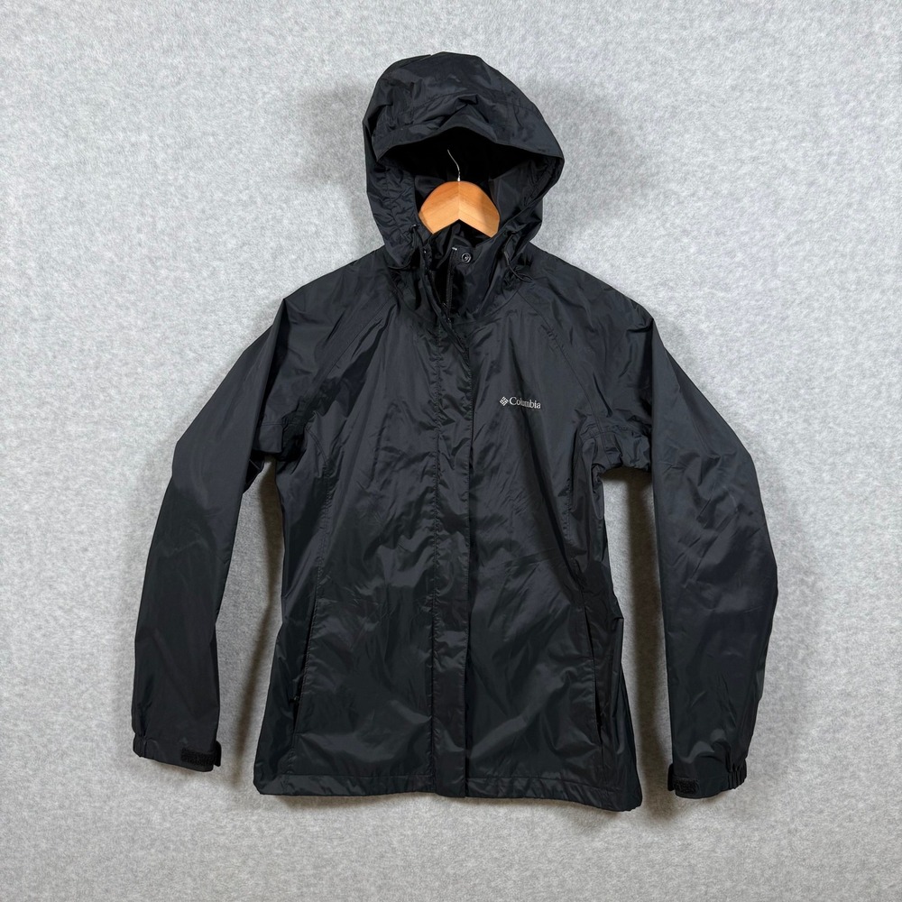 Columbia Switchback II Rain Jacket Woman's Small Black Hooded Windbreaker
